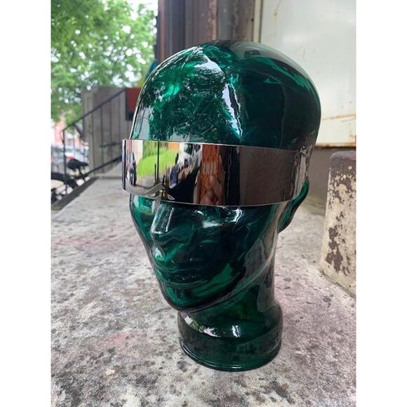 New! Silver Mirror Y2k Sunglasses Futuristic Cyclops Cyber Visor Sunglasses Rave - Picture 5 of 5